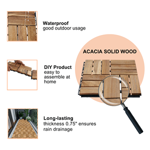 20 Pezzi Piastrelle a Incastro con Motivo a Scacchi 30x30 cm in Legno Duro di Acacia Giallo per Pavimentazione Esterna Patio Balcone - Product Image 4