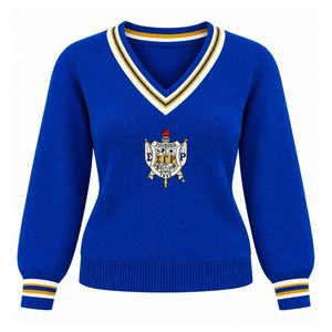 Suéter Personalizado para Mujer con Cuello en V, Manga Larga, Cuello y Puños a Rayas en Contraste, Jersey con Letra Personalizada para Uso Casual - Product Image 1