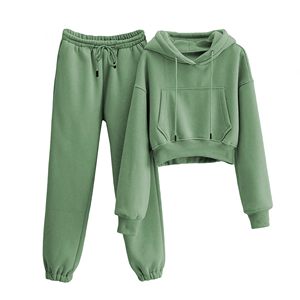 High Quality Cotton <b>Zip</b> <b>up</b> <b>Cropped</b> Hoodies Women Custom Oversized Two Piece Sweat Pants and Crop Top Hoodie Set Women - Product Image 1