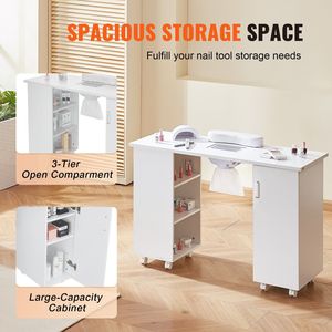 Tavolo Manicure bianco per Nail Art Workstation elettrico depolveratore mobile 8 ruote (4 chiudibili) Spa salone di bellezza scrivania 3 Nail - Product Image 5