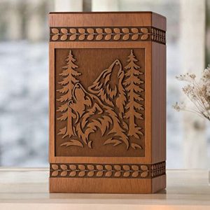Handmade Wolf & Tree Engraved Wooden Urn: Rustic Cremation Box <b>Memorial</b> <b>Keepsake</b> by AYAANS - Product Image 4