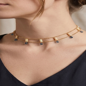Collier ras-de-cou en opale naturelle et topaze bleue plaqué or 18 carats |   Pierres précieuses certifiées naturelles - Product Image 1