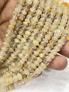 สร้อยข้อมือลูกปัดพลอยควอตซ์รูทิเลตสีทองธรรมชาติเกรด AAA ลูกปัดทรงรอนเดลเหลี่ยมเพชรพลอย ขนาด 8 มม. ความยาว 8 นิ้ว - Product Image 3