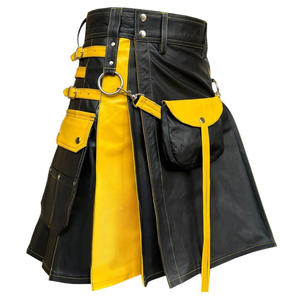 Black and <b>Yellow</b> Leather Kilt with Sporran Bag - Scottish Highland Wears for Men - Product Image 2