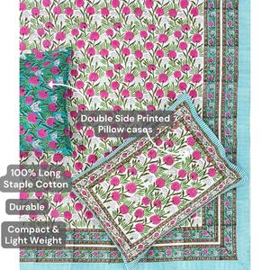 Sábana Plana de Algodón Hecha a Mano en Jaipur, Tamaño King, Estampado a Bloque, 108"x90", Suave, Ecológica, Duradera, 200 Hilos, Lavable a Máquina, Sostenible - Product Image 4