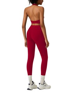 <b>Seamless</b> Yoga Set 2 Piece High Waist Crop Top Full Length <b>Leggings</b> Solid Color Racerback Sport Wear for Women - Product Image 5