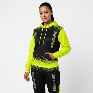 Unisex <b>Yellow</b> Black Hooded <b>Tracksuit</b> 2 Piece Set Gradient Print Sporty Full Sleeve Autumn Wear - Product Image 5