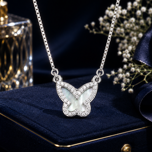 Collar con Colgante de Mariposa de Plata de Ley 925, Cadena de Caja, Circonita Cúbica, Alto Pulido, Minimalista, para Uso Diario de Mujeres, Joyería de Regalo - Product Image 1