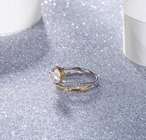 Anillo Halo con Banda Curva de Diamantes Moissanite Redondos para Mujer, Plata 925 Original con Baño de Oro, Joyería para Regalo de Novia o Fiestas - Product Image 2