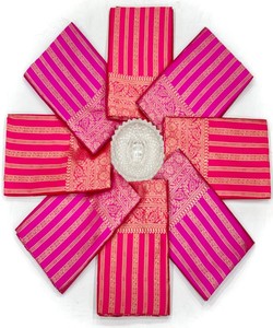 Sari de Seda Rosa con Patrón a Rayas, Traje Tradicional Indio para Bodas, para Mujer, Corte Regular, Largo hasta el Suelo - Product Image 6