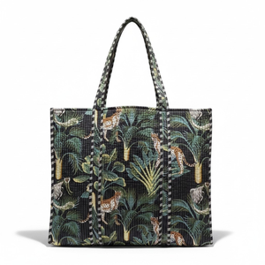 Sac à bandoulière matelassé en coton imprimé jungle, sac fourre-tout matelassé pour les voyages et le quotidien - Product Image 1