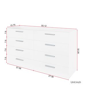 Commode à 8 tiroirs pour sous-sol, meuble de rangement large blanc pour entrée de maison - Product Image 2