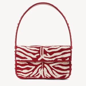 Indian Luxury Ethnic Craft Handmade <b>Red</b> Glass Beaded Rectangle Baguette Handle Durable Casual <b>Purse</b> Trendy Style Premium Eth RR - Product Image 1