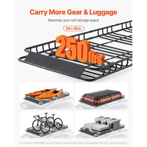 Cesto Portatutto Universale da Tetto 84 x 39 x 4.1 pollici, Borsa Cargo 7.9 x 3.9 x 10.2 pollici, Rete e Cinghie a Cricchetto, Costruzione in Lega di Alluminio - Product Image 2