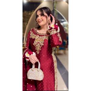 Trendy Women's Red Top-Bottom and Dupatta <b>Set</b> with Heavy <b>Embroidery</b> and Sequence Work Size L 800g NSR Brand - Product Image 1