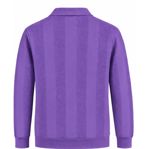 Suéter Polo de Punto para Hombre, Color Violeta Morado, Manga Larga, Diseño de Rayas Verticales Texturizadas, Puños Acanalados, Estilo Casual Premium - Product Image 2