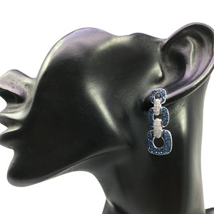 2.36 Cttw White & Blue Diamond Drop <b>Dangle</b> <b>Earrings</b> 925 Sterling <b>Silver</b>, Round Cut Natural Diamond <b>Earrings</b> for Women, Push Back - Product Image 3