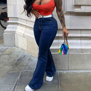 Jeans de Mujer de Cintura Alta, Estilo Vintage, Azul Oscuro, Pierna Ancha, Corte Acampanado, Nuevo Estilo Casual para Primavera y Otoño - Product Image 2