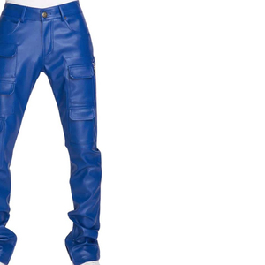 Pantalon de motard en cuir PU pour hommes, pantalon taille haute avec fermeture éclair, plusieurs poches, coupe droite, coupe-vent, automne - Product Image 4