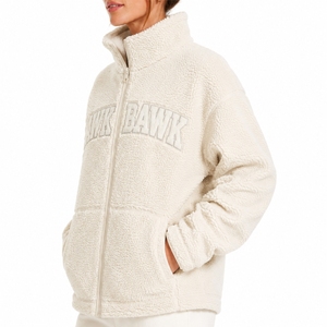 Custom Women's Sherpa Fleece Full Zip Stand Collar <b>Thick</b> Warm <b>Winter</b> <b>Coat</b> with Hawk Bawk Logo Front Fleece Fabric Custom Desgin - Product Image 3