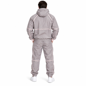 Conjunto de Chaqueta y Pantalón Deportivo para Hombre, Gris, de Forro Polar, Cortavientos, de Alta Visibilidad, con Ribete Rosa, Informal, para Invierno - Product Image 2