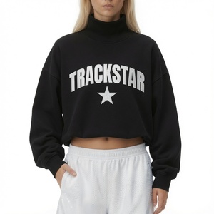<b>Women</b> <b>Black</b> <b>Cropped</b> Mock Neck Sweatshirt Graphic Print Pullover Long Sleeve Casual Winter Streetwear <b>Top</b> - Product Image 5