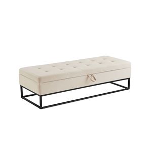 Panca letto da 149 cm con velluto beige e base in metallo, mobile da soggiorno con contenitore - Product Image 4