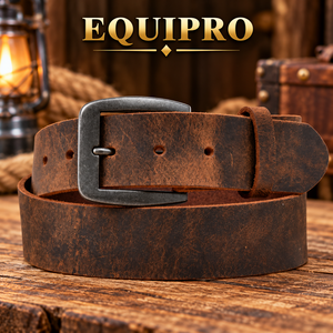 Ceinture en cuir de vachette véritable marron vintage pour homme Equipro avec boucle à ardillon carrée en alliage, motif rayé, durable - Product Image 2