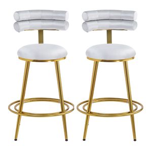 Juego de 2 Taburetes de Bar Modernos de Terciopelo Gris Claro de 27.65 Pulgadas, con Estructura de Hierro, Respaldo Acolchado Suave y Reposapiés - Product Image 3