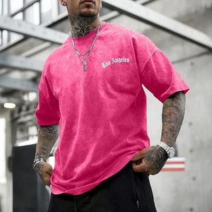 T-shirt graphique vintage oversize Los Angeles pour homme, délavé à l'acide, style streetwear décontracté en coton - Product Image 2