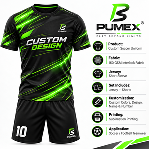 Conjunto de Camiseta y Pantalones Cortos de Fútbol para Equipos Masculinos, Color Negro y Verde, con Tela Transpirable, de Secado Rápido y que Absorbe la Humedad - Product Image 5