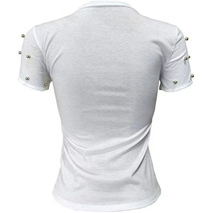 Women's White <b>Sequined</b> Sunglasses Print T-Shirt Crew Neck Short Sleeve Casual Jersey <b>Top</b> - Product Image 2
