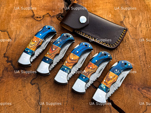 Couteau de poche Damas personnalisé avec logo, fabricant en gros, couteau de chasse pliant EDC à verrouillage arrière, couteau d'extérieur en gros, marque privée - Product Image 2