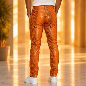 Pantalon en cuir pour homme à motif serpent, pantalon en cuir de python véritable fait main, pantalon en cuir de serpent pour homme, taille haute, coupe slim - Product Image 2