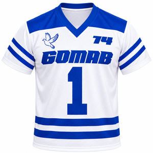 Maillot de football GOMAB 74 pour homme, noir et violet, à manches courtes, col en V, avec numéro 1, logo colombin, manches rayées, personnalisable - Product Image 3