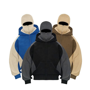Sudadera con capucha y cremallera completa para hombre, diseño vintage con orificios para los ojos y bolsillos, estilo máscara facial pesada - Product Image 6