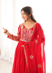 Heavy Blooming Georgette Sequence Anarkali Gown Suit With Stitched Micro Cotton Pant And Matching Printed Dupatta HTU <b>70</b> - Product Image 5