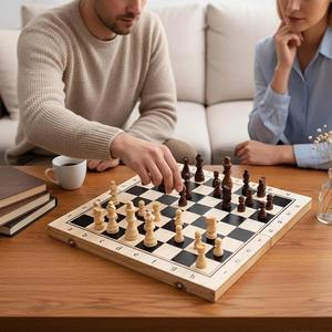 Tablero de Ajedrez Rectangular Rústico y Ecológico de ILAHI, Hecho a Mano con Madera Pura al 100%, Estilo Animal/Amor, Tamaño Personalizado - Product Image 1