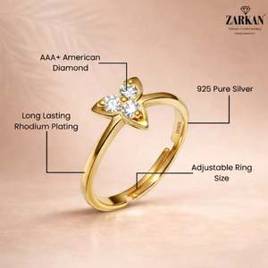 Hallmark Silver Minimal 3 Stone Floral 18K <b>Gold</b> Plated <b>Ring</b> <b>Set</b> with Zircon - Product Image 5