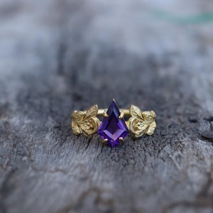 Bague en améthyste inspirée de la nature, argent sterling 925 plaqué or 14 carats, faite à la main, cadeau de promesse ou de mariage pour elle - Product Image 3