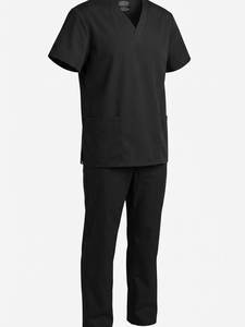 Ensemble de tenue médicale vert olive pour femme : Haut col en V avec poche et pantalon assorti, en tissu mélangé de coton tissé, détection d'aiguilles - Product Image 4