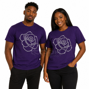 T-shirt unisexe Cosh International à manches courtes, imprimé roses et strass violets, coupe classique, en jersey de coton, col rond, pour usage décontracté - Product Image 1