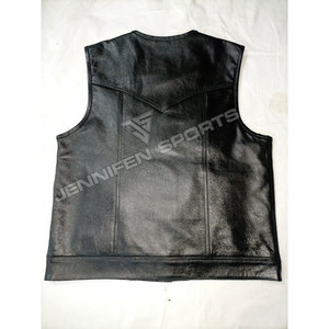<b>Black</b> Leather Motorcycle <b>Vest</b> Quilted Shoulder Design Multi-Panel Front Adjustable Side Straps Breathable Windproof Casual - Product Image 3