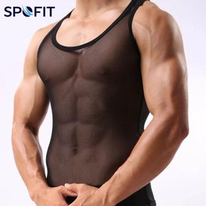 Men 100% Cotton <b>Mesh</b> Tank <b>Top</b> Quick Dry Breathable Sheer Gym Vest Fitness Training Shirt OEM Private O-Neck Solid Smart Casual - Product Image 6