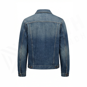 Veste en jean délavé pour homme, coupe classique, fermeture éclair sur le devant, style décontracté automne, en coton tissé bleu - Product Image 2