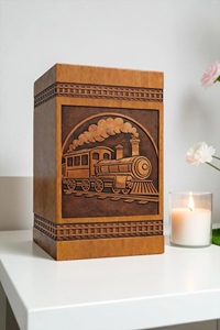 Personalized Handmade Wooden Train Locomotive Cremation Urn Engraved <b>Memorial</b> Keepsake <b>Box</b> American Style Durable Eco-Friendly - Product Image 2