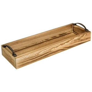 Plateau de service rustique en bois de manguier avec poignées en métal noir, grand plateau rectangulaire pour table basse, décoration de cuisine, plateau pour servir - Product Image 5