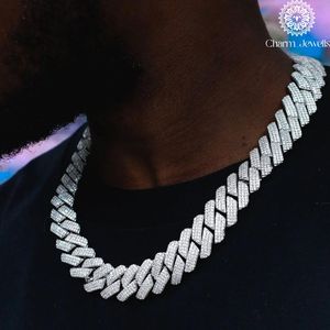 Collier pour homme en moissanite Charm Jewels, coupe brillante, chaîne à maillons, plaqué or 14 carats, argent 925, perle d'eau douce, certifié IGI, style hip-hop - Product Image 4