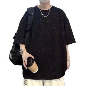 Nouveau t-shirt noir à paillettes surdimensionné pour hommes, streetwear tendance, tee-shirt scintillant décontracté à manches courtes, haut de mode hip-hop pour un usage quotidien - Product Image 1
