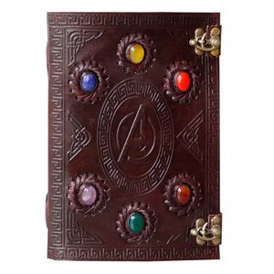 Extra Large Genuine Leather Sewing Binding Journal Six <b>Stones</b> Embossed <b>Notebook</b> Blank <b>Papers</b> Writing Mother's Day Gift Her - Product Image 1